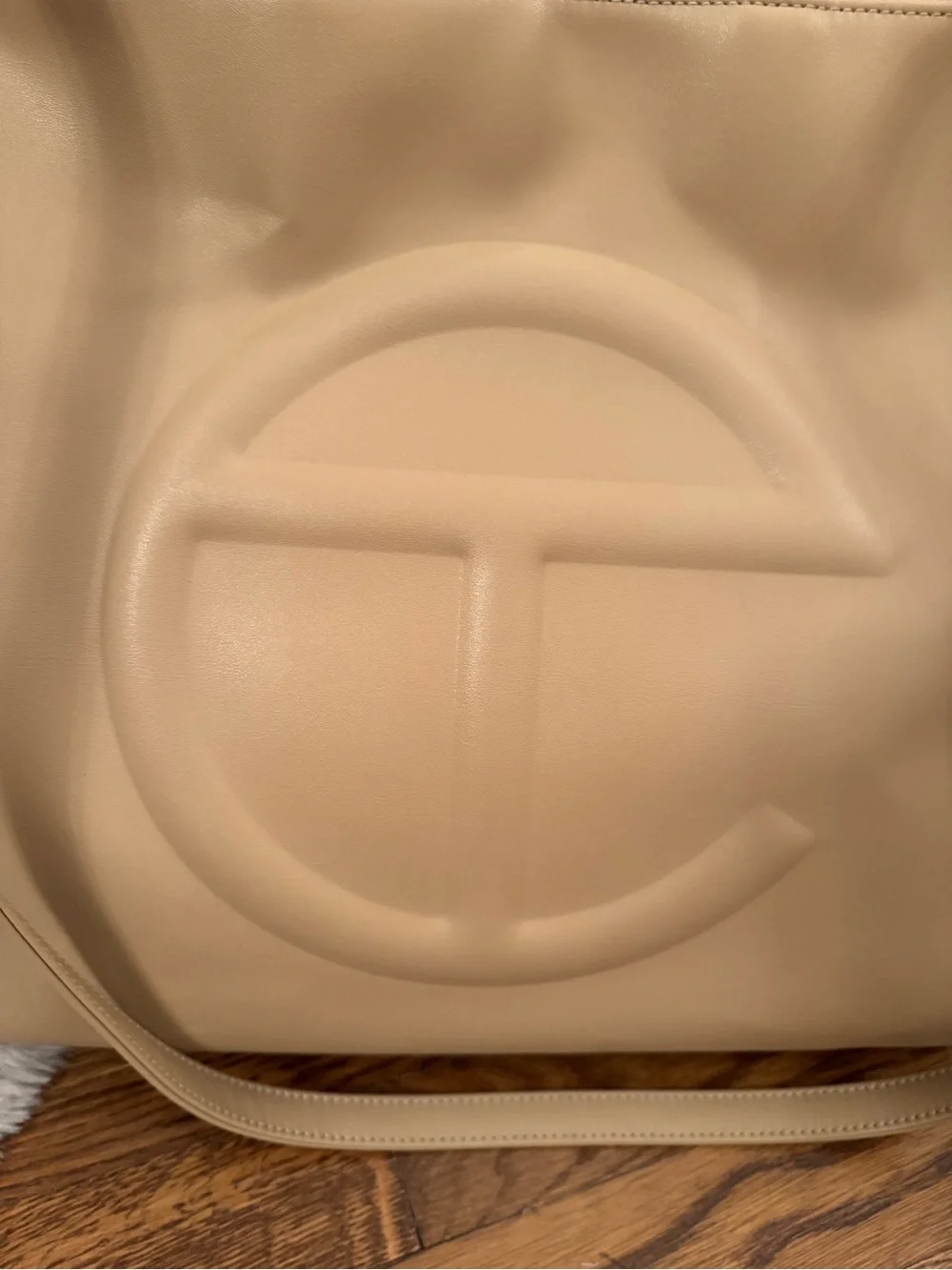 Telfar Cream Leather Shopping Tote with Debossed Logo